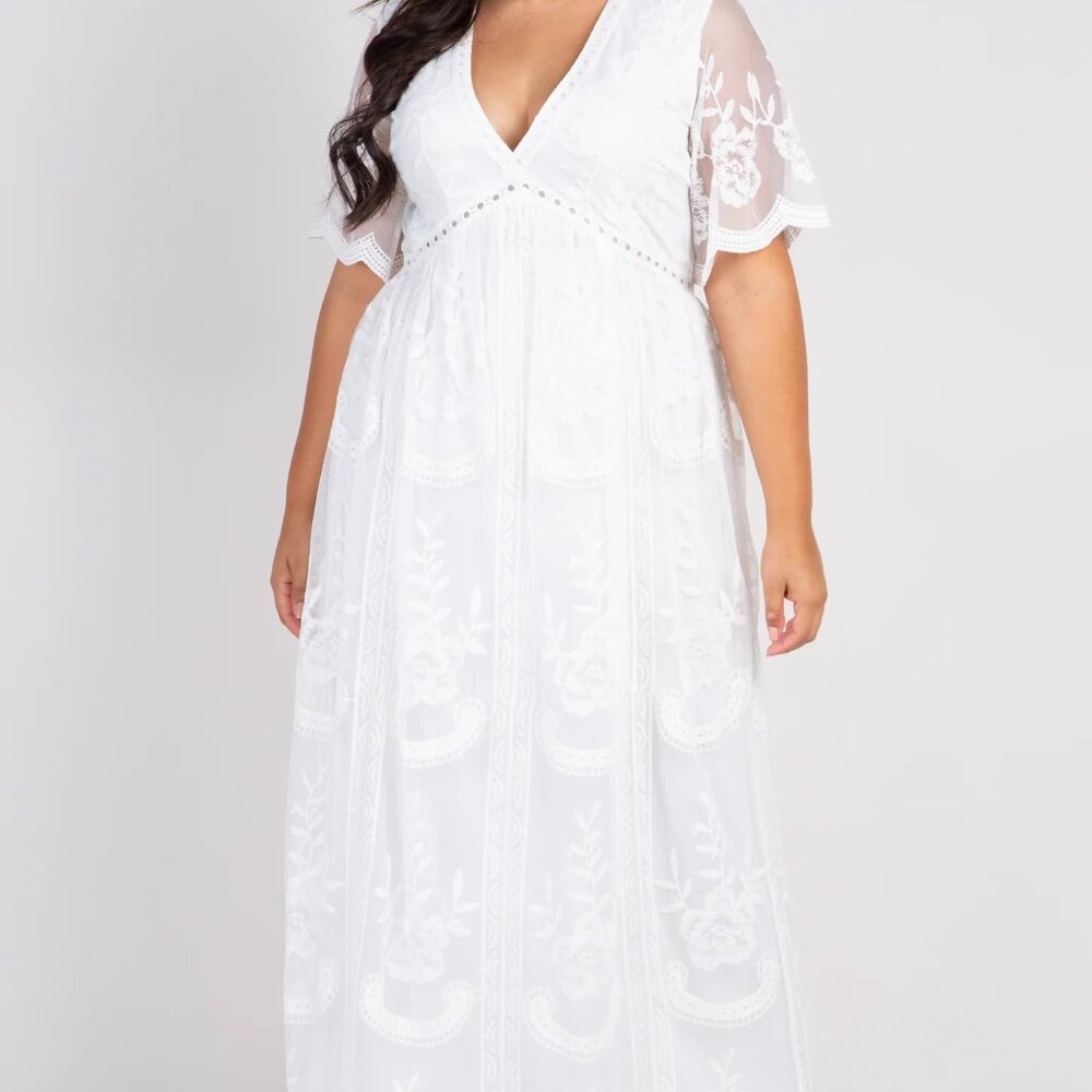 PinkBlush White Lace Mesh Overlay Plus Maxi Dress